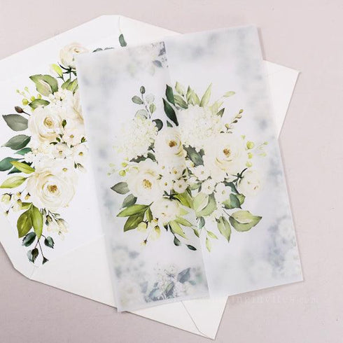 hydrangea elegant white rose floral acrylic wedding invites CWIA10